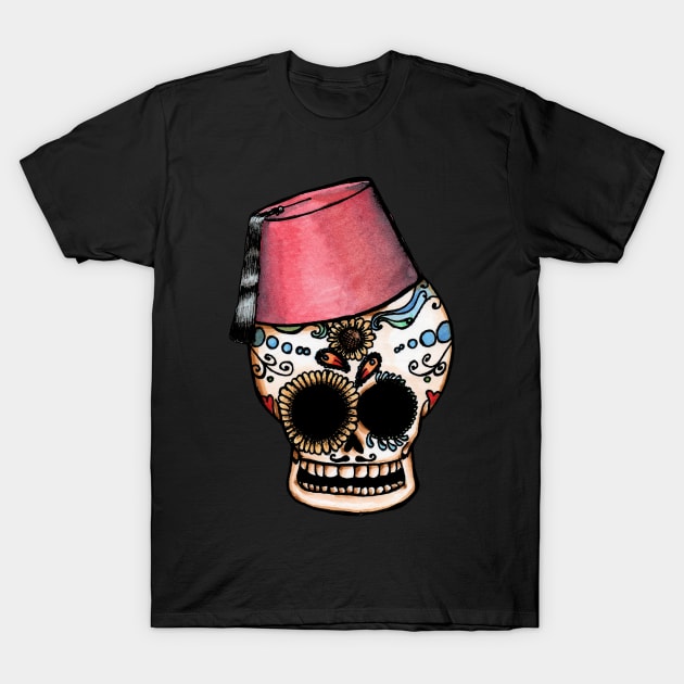 Fez Sugar Skull T-Shirt by Amy-Elyse Neer